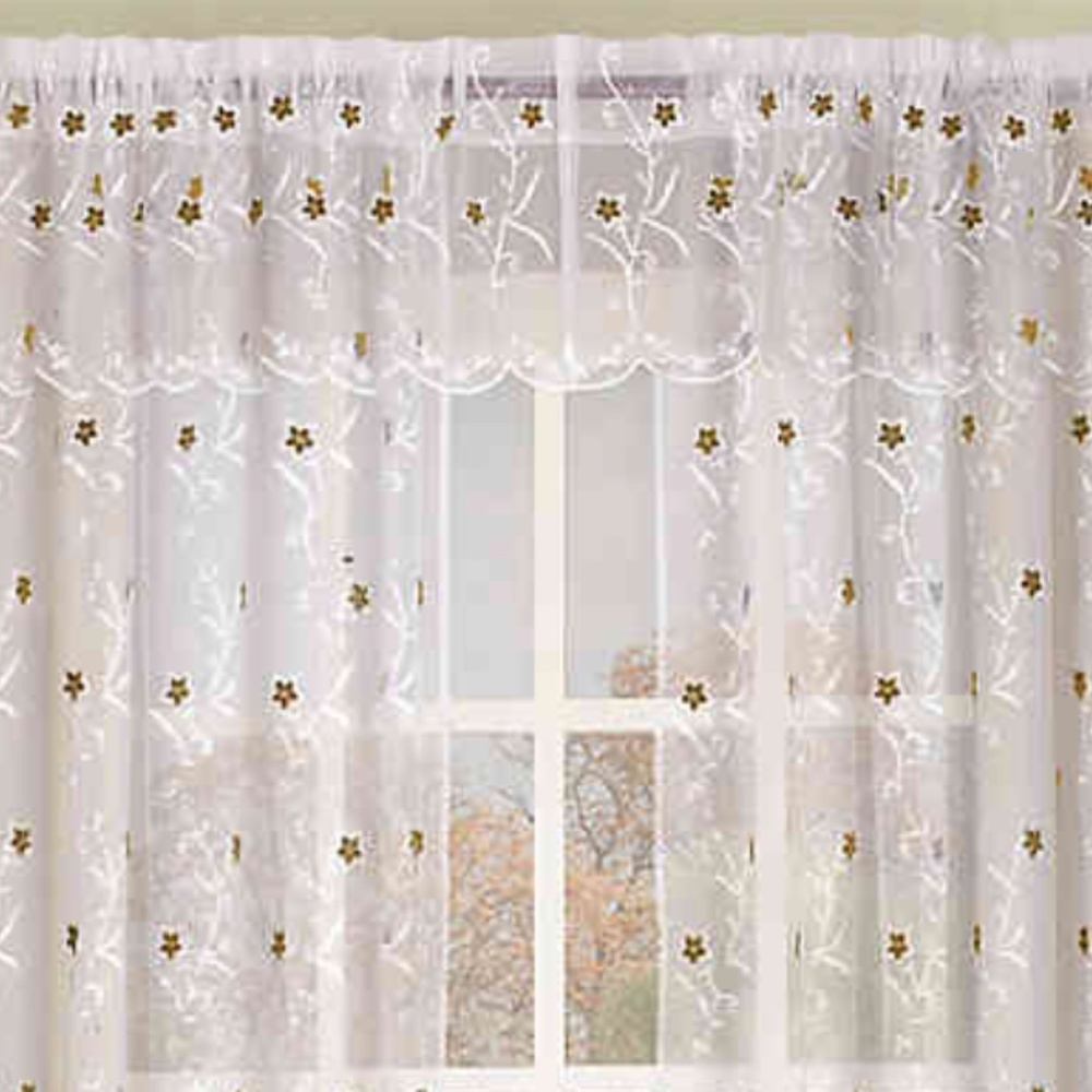 TWO Aster Sheer Sable Embroidered Valances
